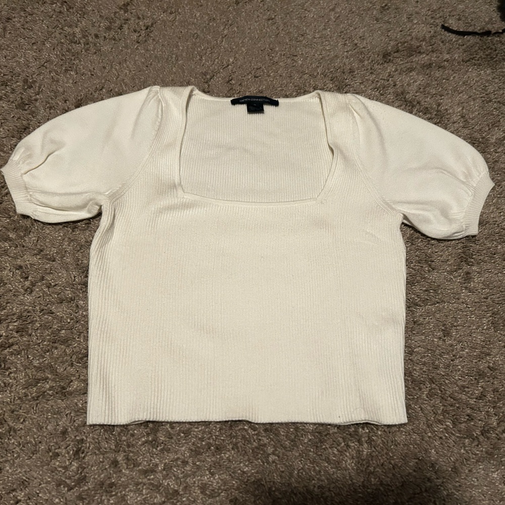 French Connection Cream Ribbed Square-Neck Sweater - Picture 5 of 6